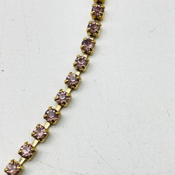 Pink Purple Rhinestone Choker Necklace Gold Tone Glam Bling Sparkle Holiday Gift - Picture 5 of 8